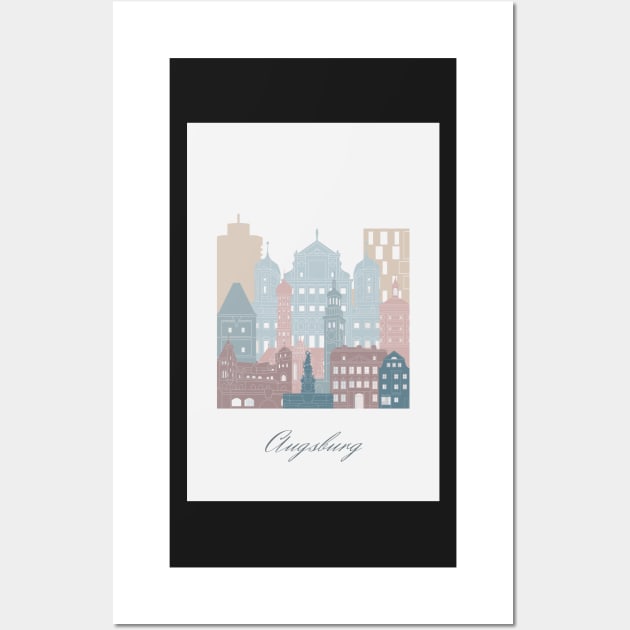 Augsburg, Germany, map skyline - 03 style Wall Art by GreenGreenDream